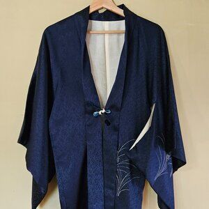 Traditional Mens Silk dark night Blue Japanese kimono Yukatas